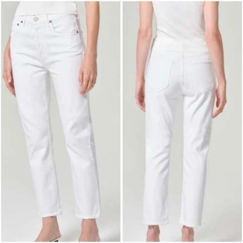 AGOLDE White High Rise Straight Leg Jeans Size 25 Slim Fit Raw Hem Denim